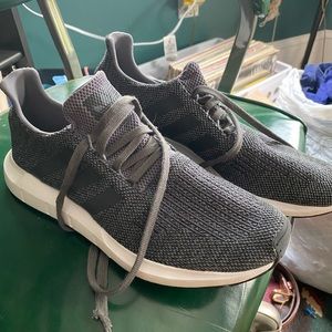 Gray Adidas running sneakers